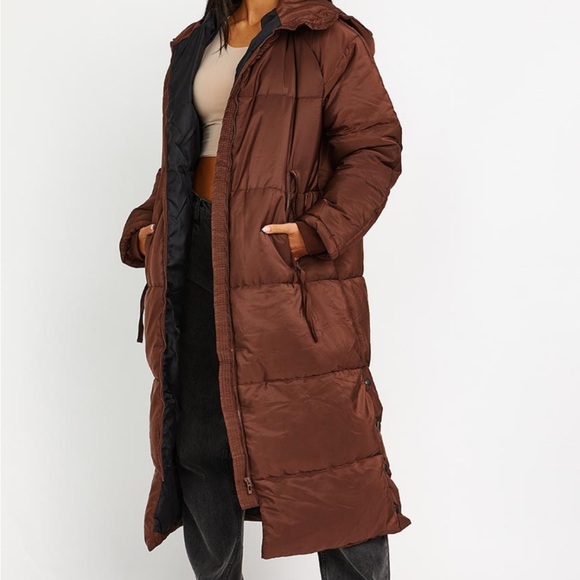 Brown Long Puffer Coat - Picture 2 of 3